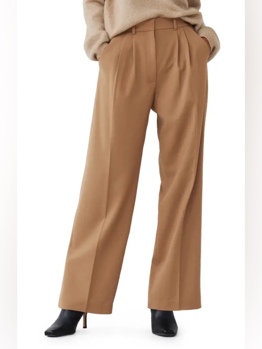& Other Stories Sz 2 (32) Tan Brown Tailored Wide Leg Wool Blend Business Pants